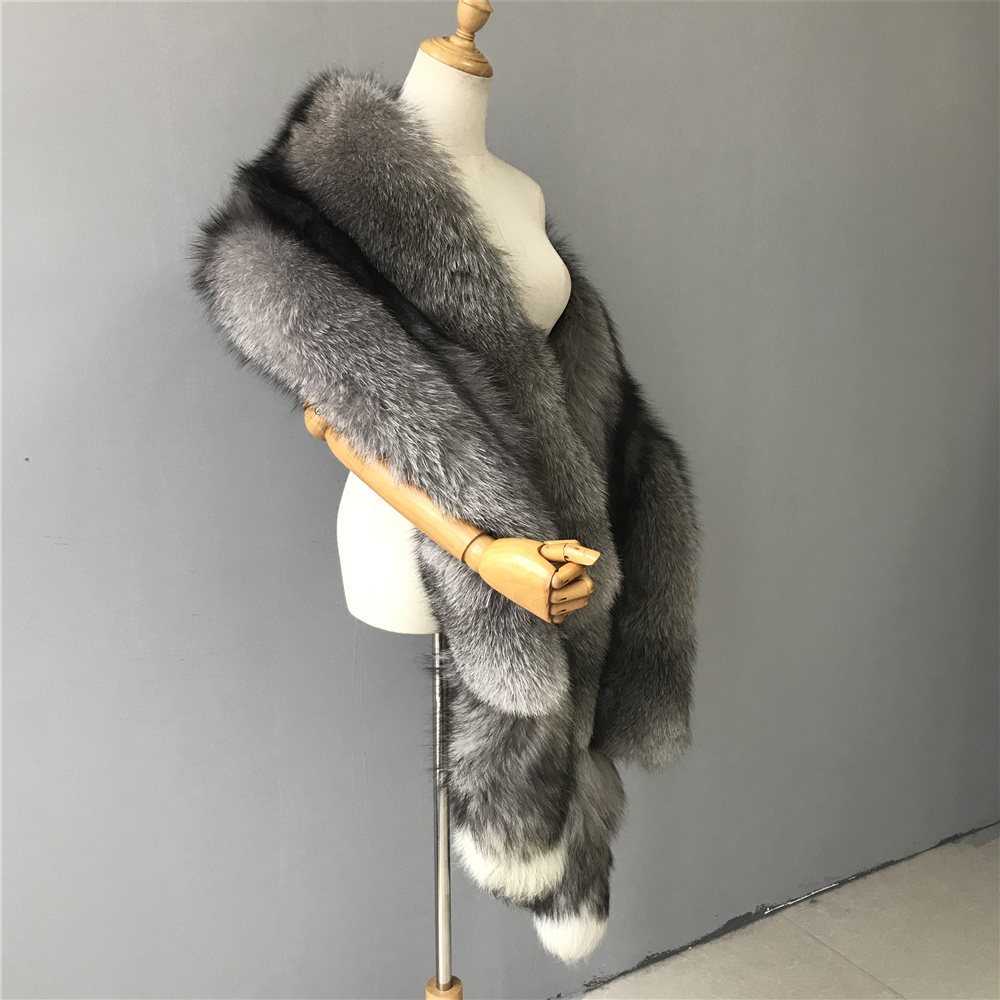 Luxurious Genuine Fox Fur Boa Double-side Custom Long Fox Fur Shawl Natural Fur Scarf Women