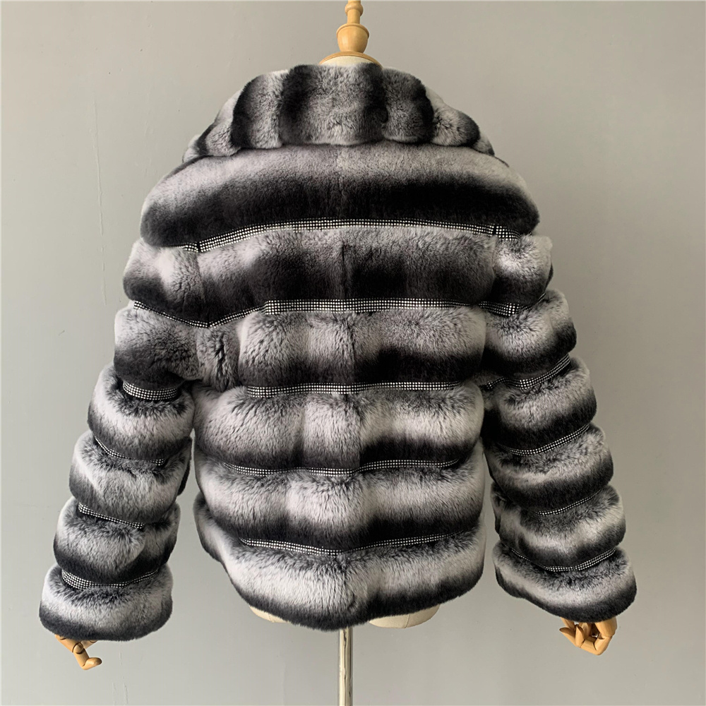 Popular Wholesale Rabbit Fur Coat China Genuine Rabbit Fur Coat Female Rex Fur Coat Chinchilla