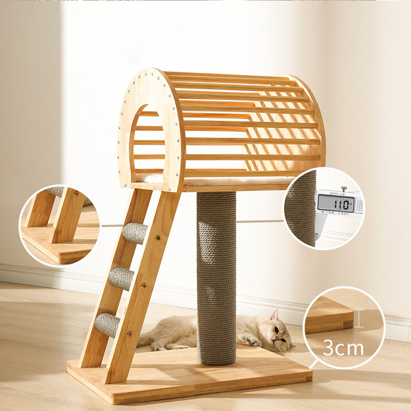 Cat condo wood cat tree scratcher large cute luxury cheap cat tower with Large space hammock