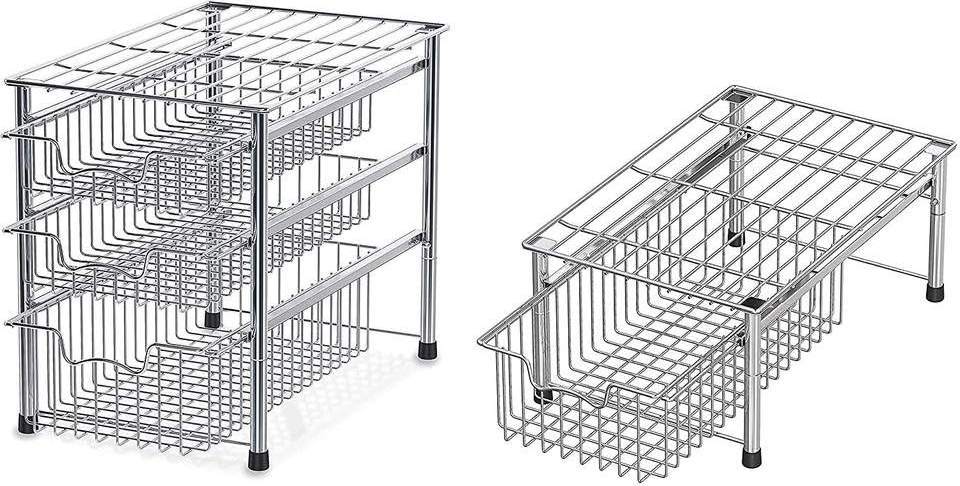 Iron Dish Storage Racks Kitchen 3 tier tableware Storage Basket under sliding cabinet basket organizer