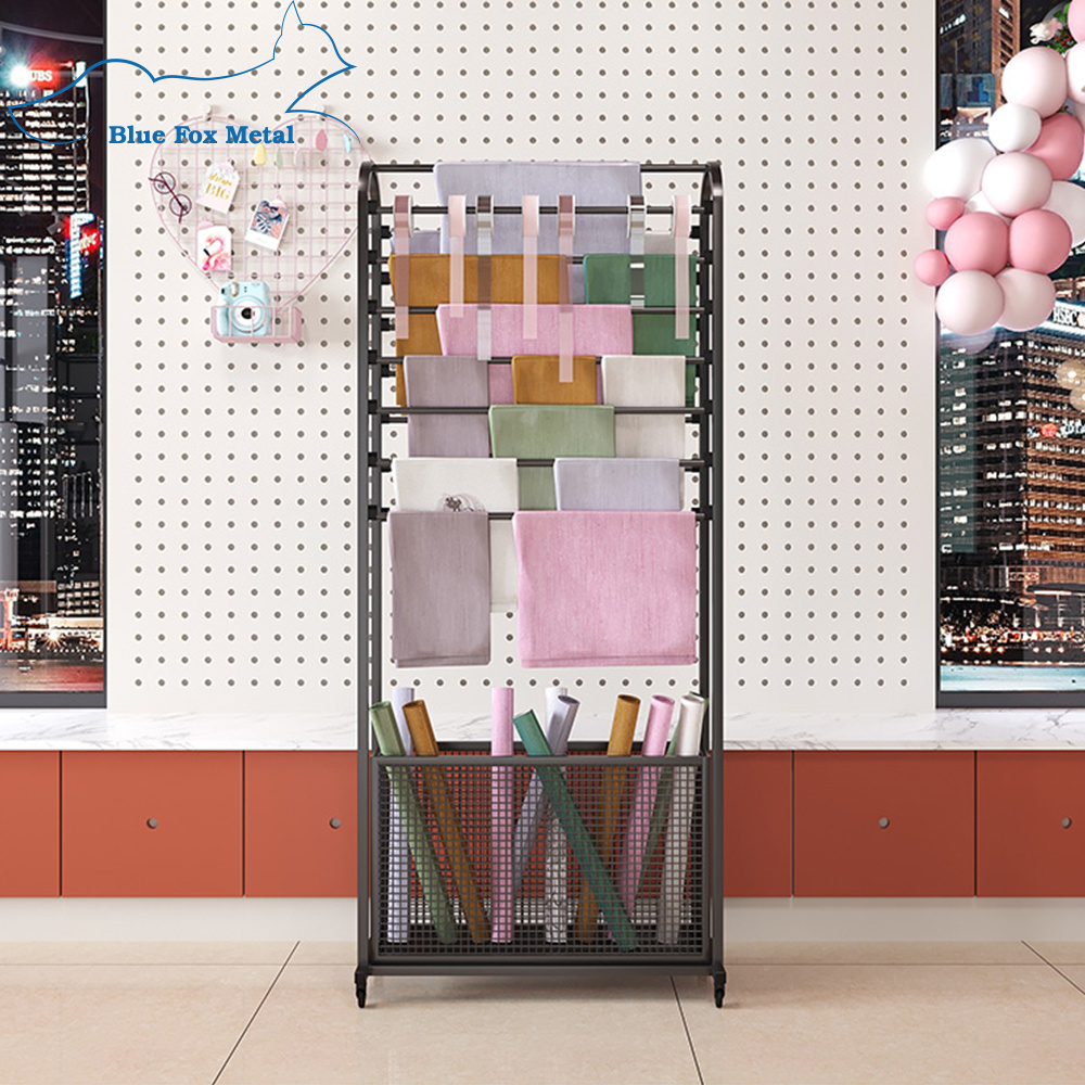 Floor standing carpet rack gift box ribbon wrapping paper storage display stand metal tapestry display rack