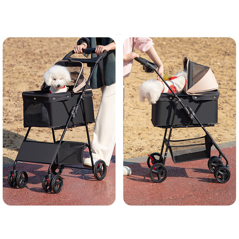 Pet Cart Trolley Luxury Dog Carrier Strollers Breathable Travel Outdoor Pet Stroller Pushchair Separation Four-Wheeled Folding