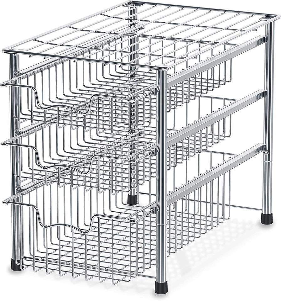 Iron Dish Storage Racks Kitchen 3 tier tableware Storage Basket under sliding cabinet basket organizer