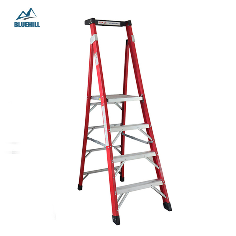 3.8 meter 8m 10m fiberglass insulation ladder semi insulated 3-section fiberglass telescopic step ladder with platform