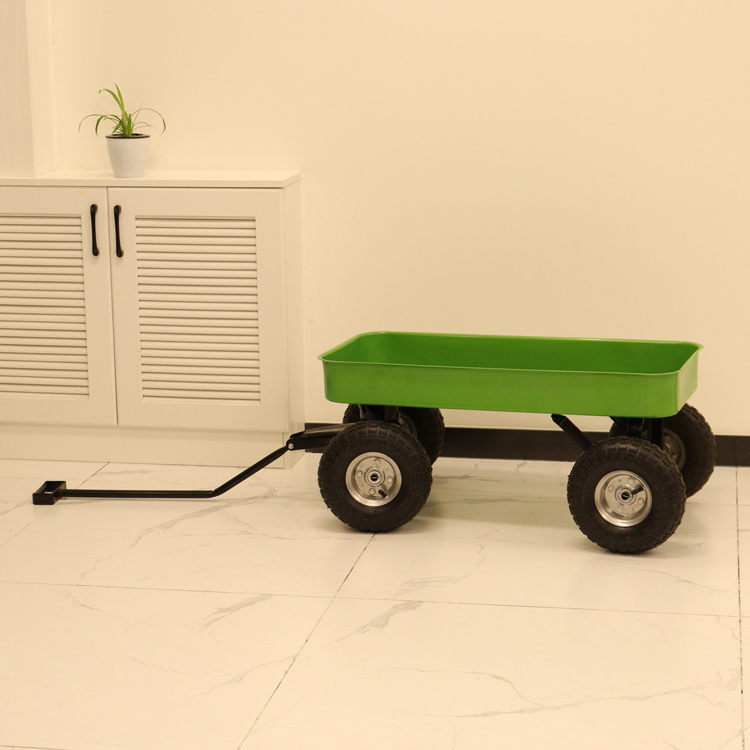 Pull along yardworks steel  garden  hand  trolley wagon cart  4 wheels foldable