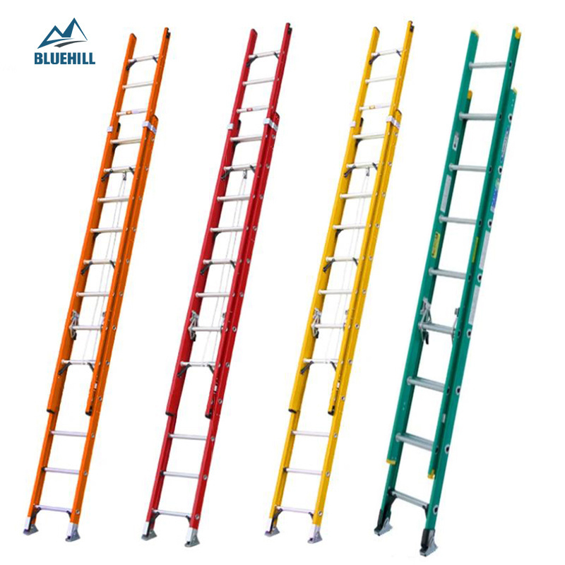 High Strength pultrusion safety lightweight 24 Step 28 ft 5m 9 m slide track fiberglass extension ladder escaleras