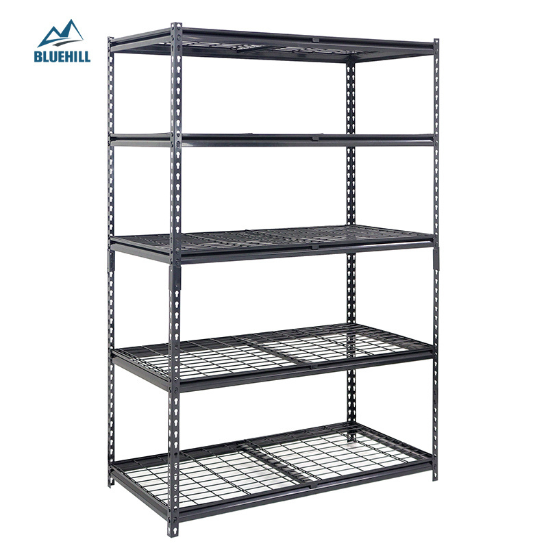 Heavy duty easy-install adjustable 5 stories hammer tone metal boltless rack shelf depth 20 for garage wearhouse shed