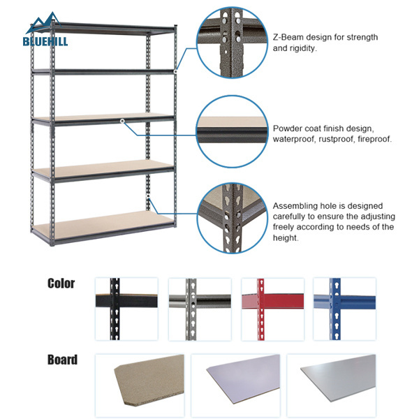 Estantes de metal 5 Layer Heavy Duty Galvanized Steel/Metal Boltless Rivet Storage Rack Shelves Industrial Garage Shelving