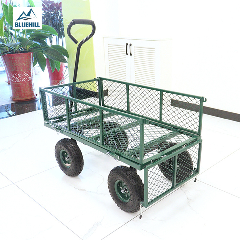 Heavy Duty Steel Mesh Garden Hand Cart Garden Tools Cart Utility Wagon Cart