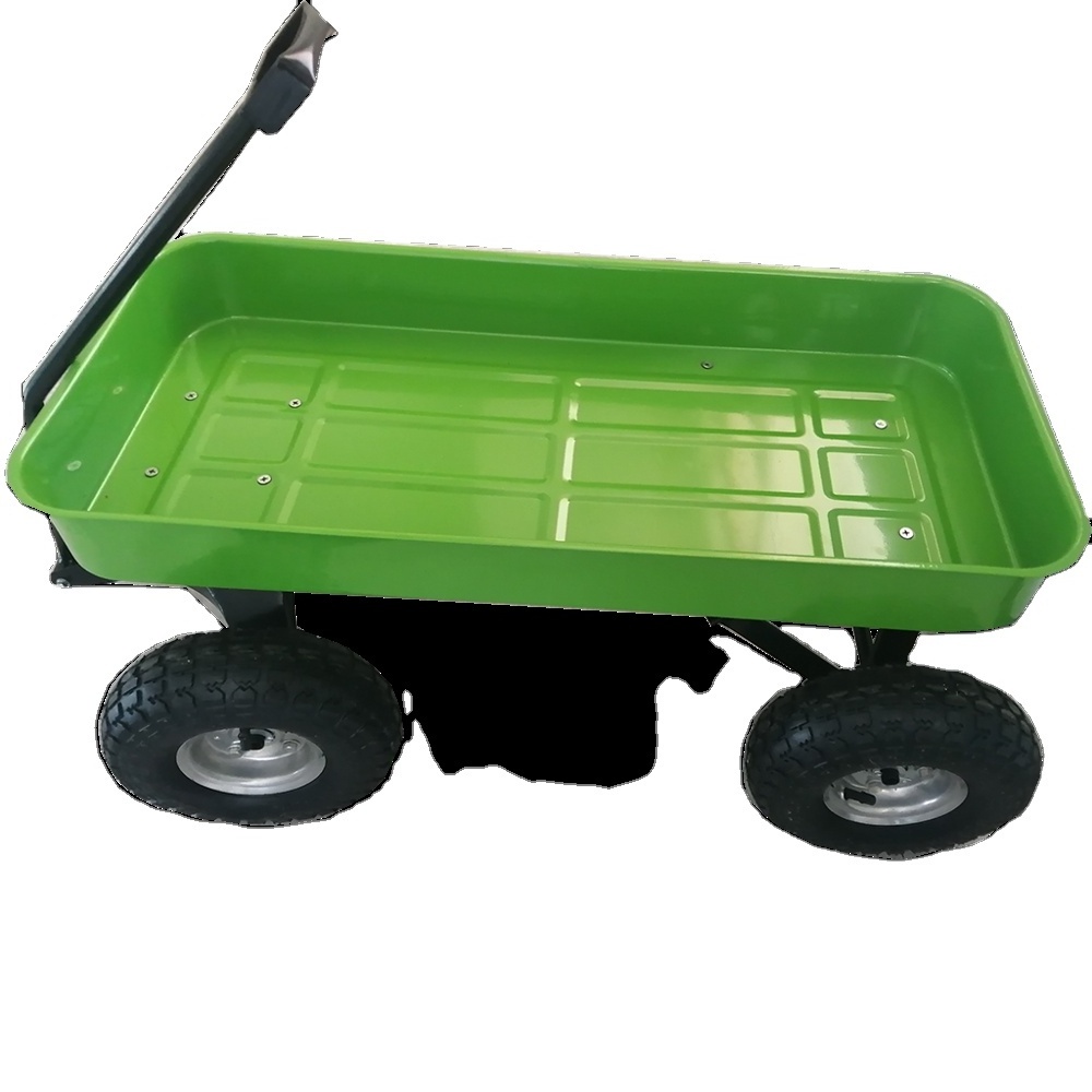 Pull along yardworks steel  garden  hand  trolley wagon cart  4 wheels foldable