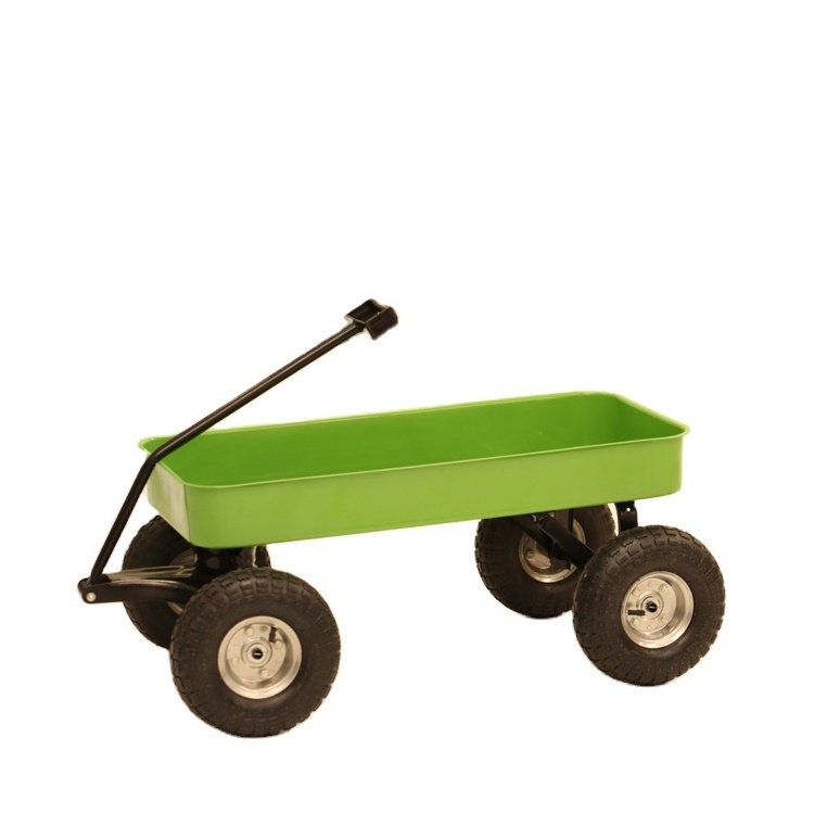 Pull along yardworks steel  garden  hand  trolley wagon cart  4 wheels foldable