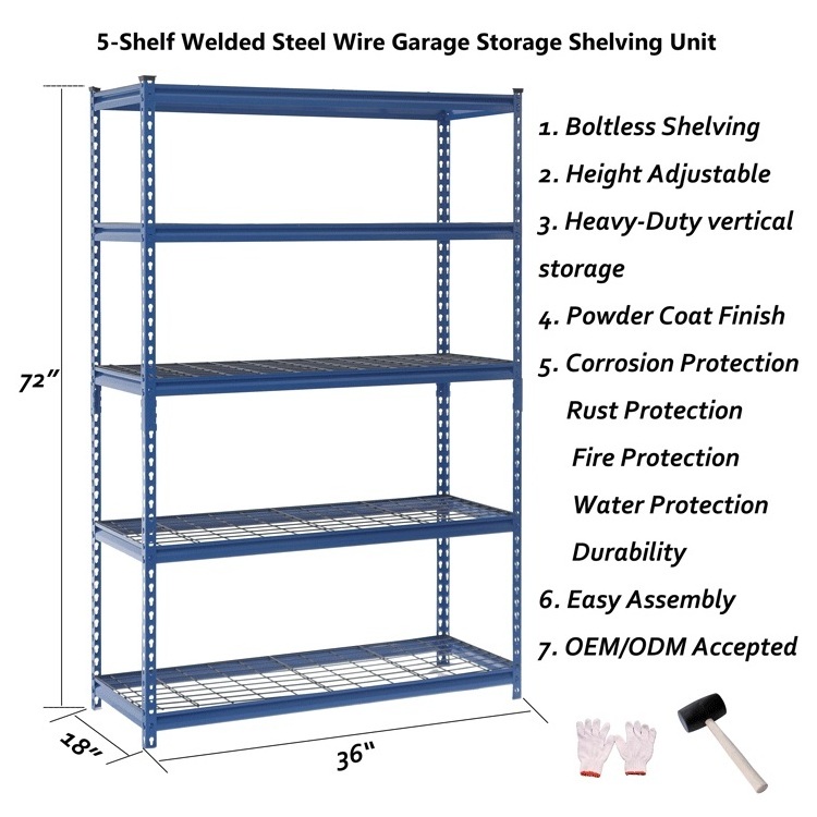 Metal Rack Adjustable Steel Storage Garage Shelving Unit 5 Shelves For Home