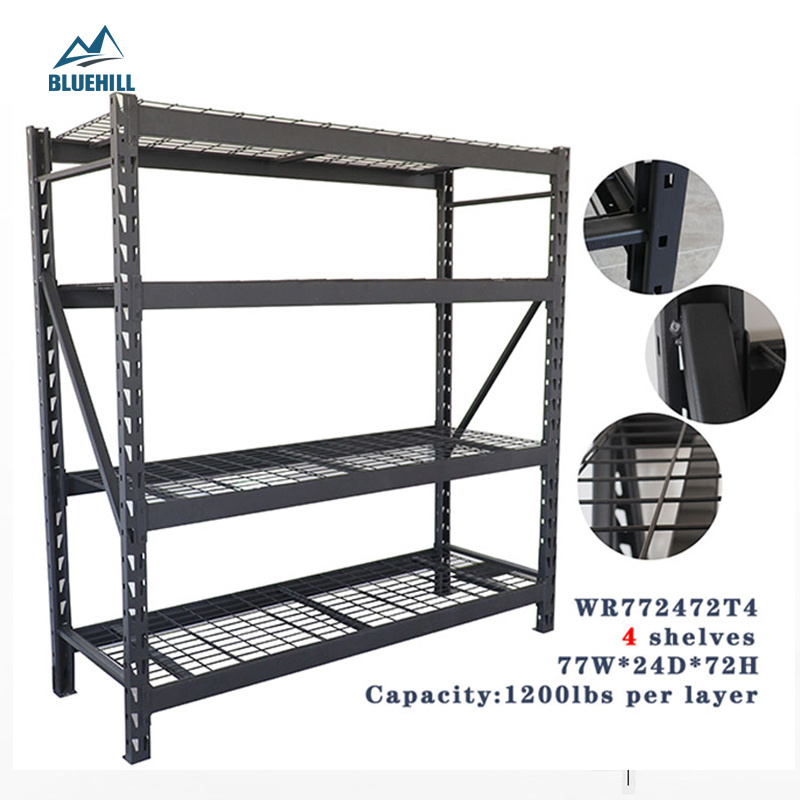 Adjustable Treadplate Embossed Beam Metal Heavy Duty Welded Steel Wire Shelving Rack For Bin/Tote box/Garage