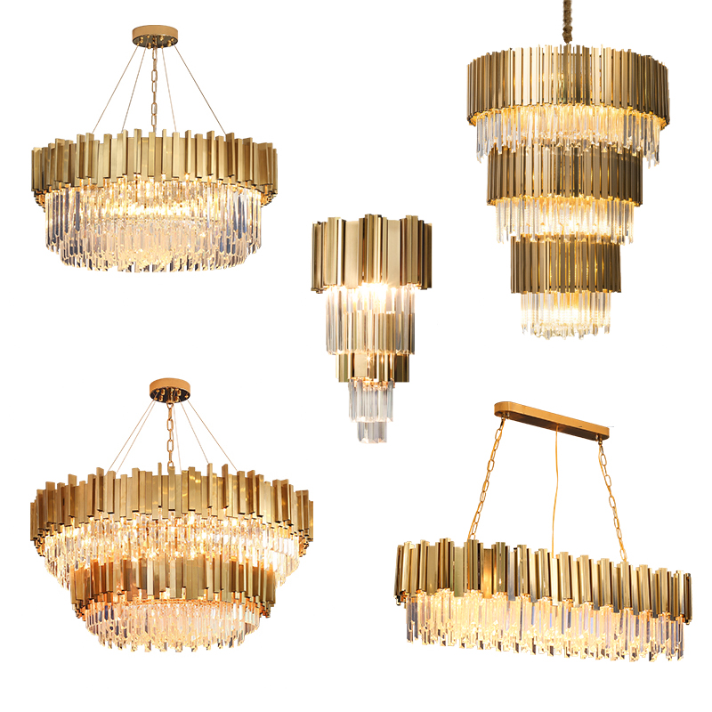 Hotel villa luxury design E14 led gold round chandeliers K9 crystal indoor ceiling lamp pendant light fixture