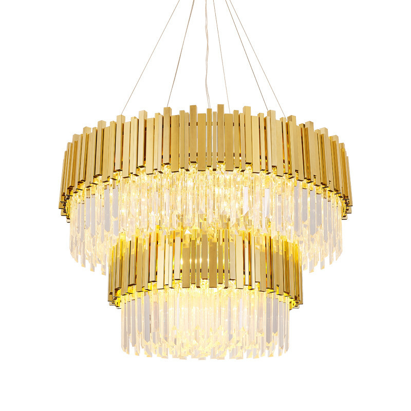 Hotel villa luxury design E14 led gold round chandeliers K9 crystal indoor ceiling lamp pendant light fixture