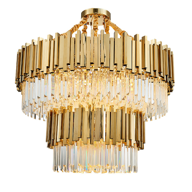 Hotel villa luxury design E14 led gold round chandeliers K9 crystal indoor ceiling lamp pendant light fixture