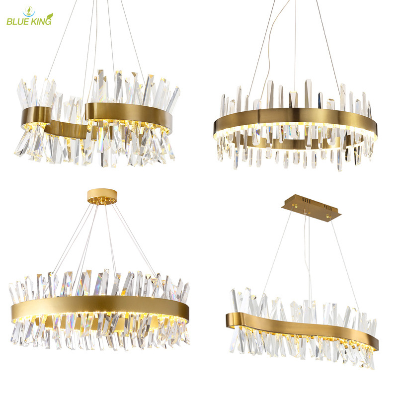 High quality modern elegant hotel chandeliers luxury crystal chandelier marriage brand new round moon golden hang ceiling light