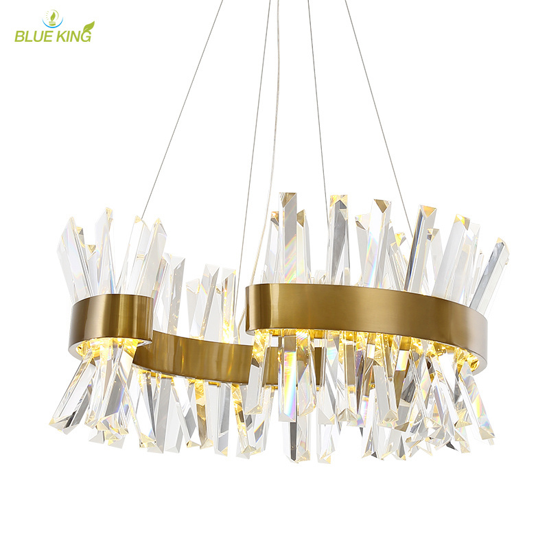 High quality modern elegant hotel chandeliers luxury crystal chandelier marriage brand new round moon golden hang ceiling light