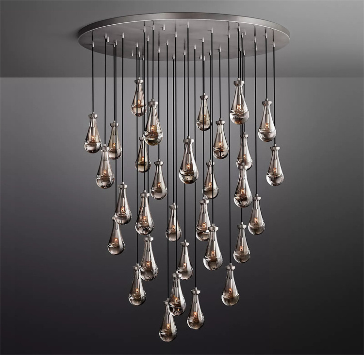 Modern ceiling fixture restaurant small crystal chandelier brass led ceiling hanging lantern lights glass raindrop chandelier