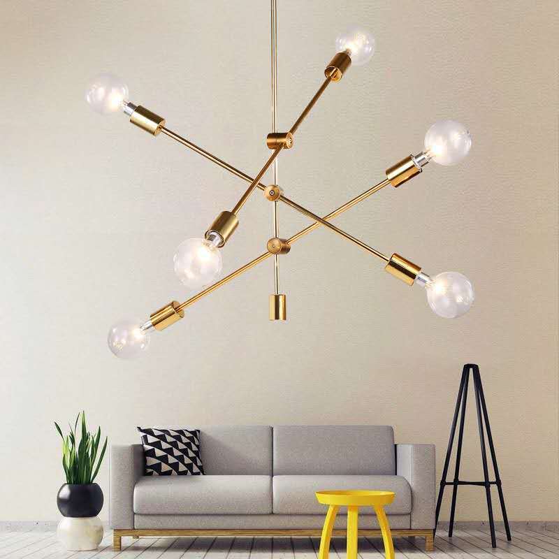 Wholesale Modern Sputnik Chandeliers 6 Lights Black Chandelier Mid Century Pendant Lighting Gold Ceiling Light Fixture Kitchen