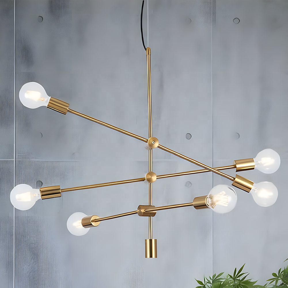 Wholesale Modern Sputnik Chandeliers 6 Lights Black Chandelier Mid Century Pendant Lighting Gold Ceiling Light Fixture Kitchen