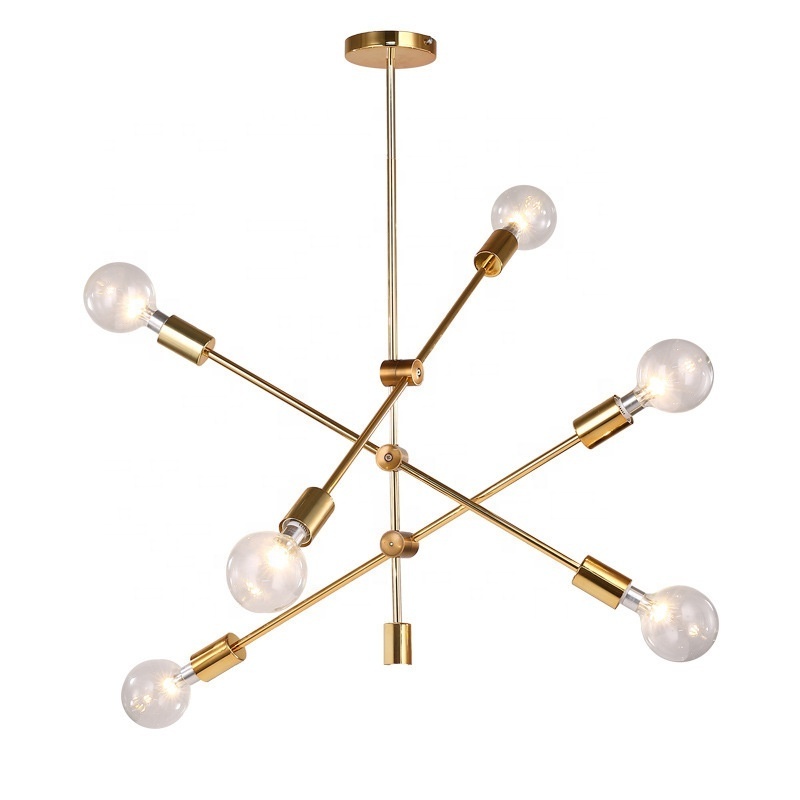 Wholesale Modern Sputnik Chandeliers 6 Lights Black Chandelier Mid Century Pendant Lighting Gold Ceiling Light Fixture Kitchen