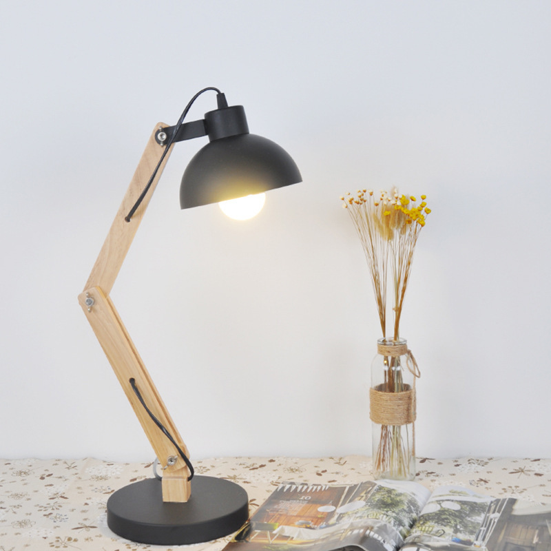 Modern Home Wooden Arm Table Lamp, Adjustable Chandelier Desk Lamp, Office Contemporary Wood Swing Arm Desk Light