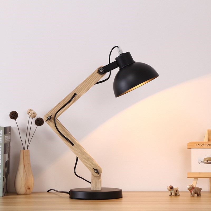 Modern Home Wooden Arm Table Lamp, Adjustable Chandelier Desk Lamp, Office Contemporary Wood Swing Arm Desk Light