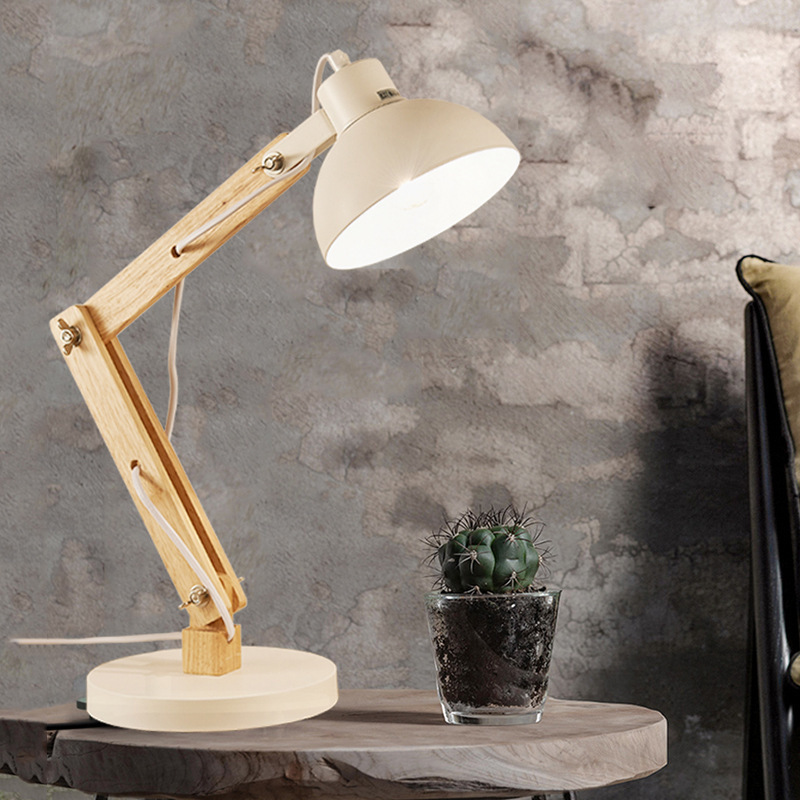 Modern Home Wooden Arm Table Lamp, Adjustable Chandelier Desk Lamp, Office Contemporary Wood Swing Arm Desk Light