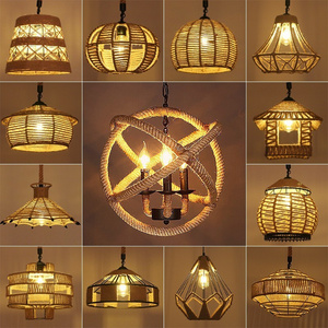 Home decor vintage hemp rope chandeliers pendant lights E27 Loft industrial hotel round ball hemp rope hanging light fixture