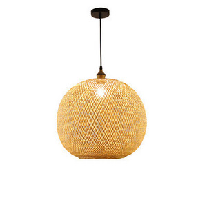 Wholesale basket round bamboo pendant light rattan chandelier bamboo small lamp shade lighting Woven led Decor Light Fixture