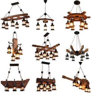 Farmhouse country Retro Vintage industrial Island light Creative restaurant Bar Terrace cafe boat wood chandelier hanging light