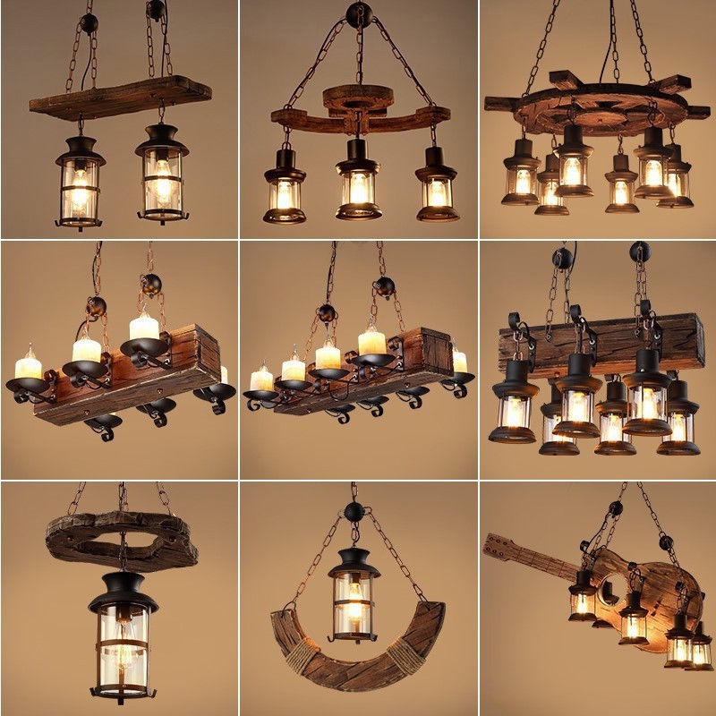 Farmhouse country Retro Vintage industrial Island light Creative restaurant Bar Terrace cafe boat wood chandelier hanging light