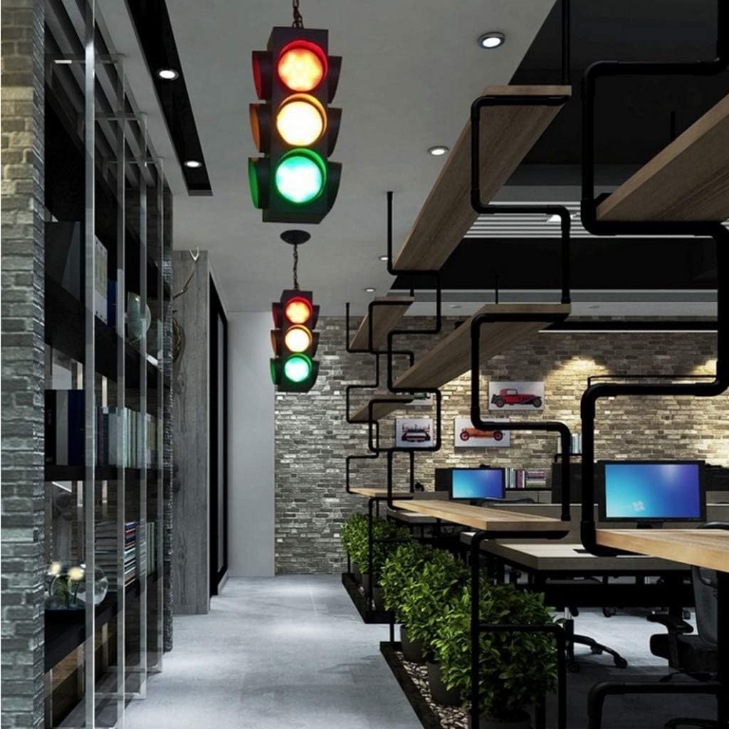 Loft industrial remote control creative restaurant bar red and green led chandelier US plug traffic light colored ceiling lamp