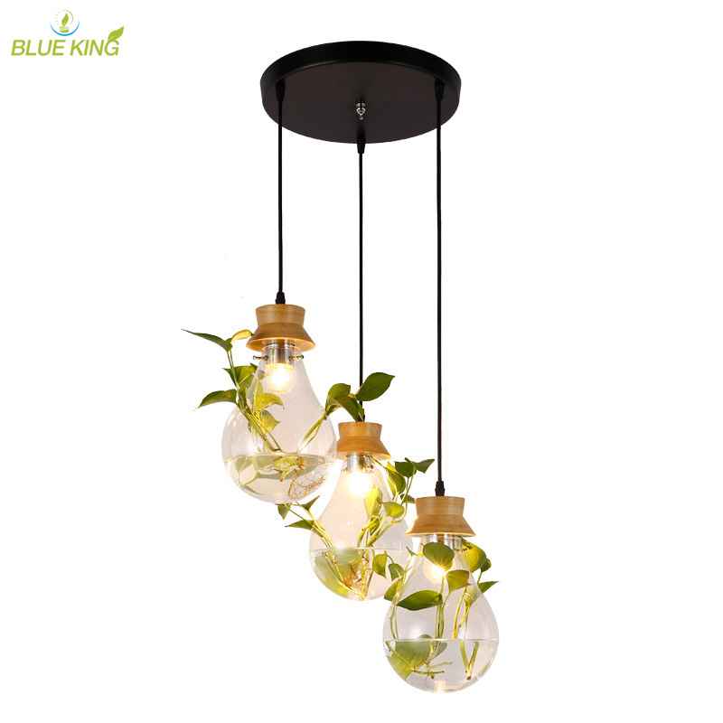 creative restaurant bar Art deco Led Plant pendant light Modern cafe plant glass chandelier hanging lamp fixture