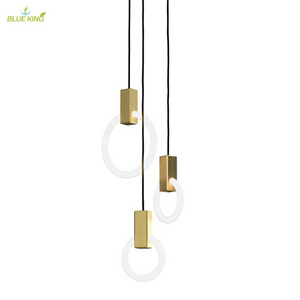 Modern villa staircase round ring gold pendants ceiling lights hotel led entryway chandelier pendant lamp glass hanging lamp