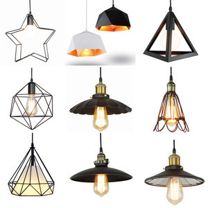 BLUEKING Unique vintage industrial loft decorative restaurant iron suspended hexagon star pendant light bedside fixture black E2