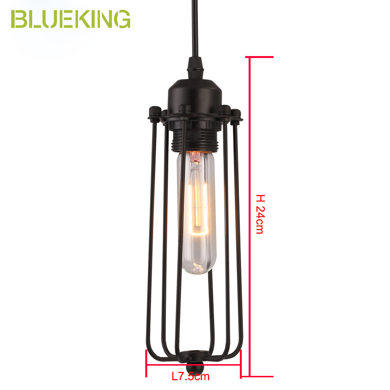 Loft industrial vintage unique design ceiling pendant light fixtures led black painted iron interior cage lamps chandelier