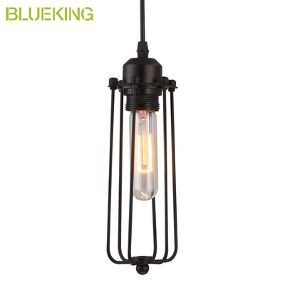 Loft industrial vintage unique design ceiling pendant light fixtures led black painted iron interior cage lamps chandelier