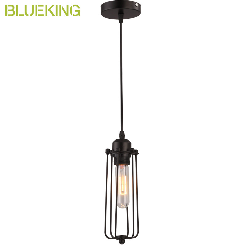 Loft industrial vintage unique design ceiling pendant light fixtures led black painted iron interior cage lamps chandelier