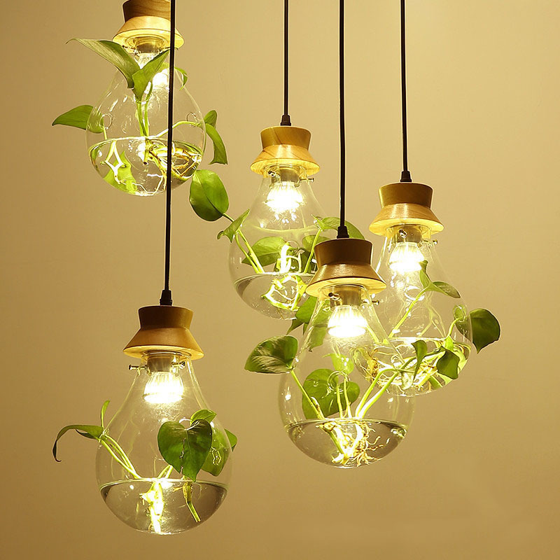 creative restaurant bar Art deco Led Plant pendant light Modern cafe plant glass chandelier hanging lamp fixture