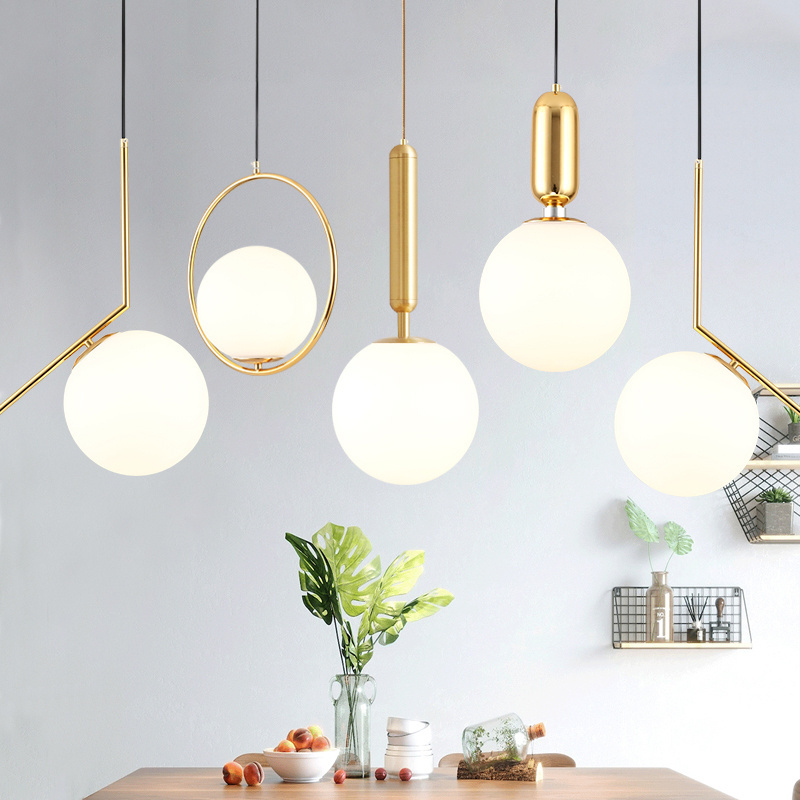 Modern brief lustre nordic style stair chandelier pendant light hotel reception round white glass ball hanging lights fixture