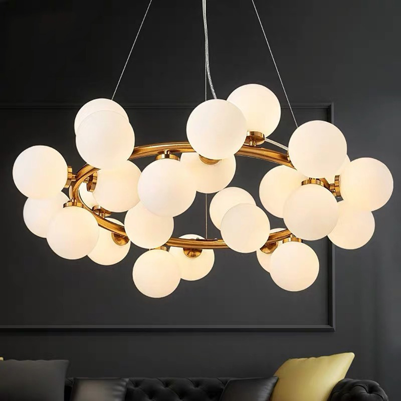 Zhong Shan modern chandelier living room white glass ball chandelier for living room ring chandelier bedroom with glass ball