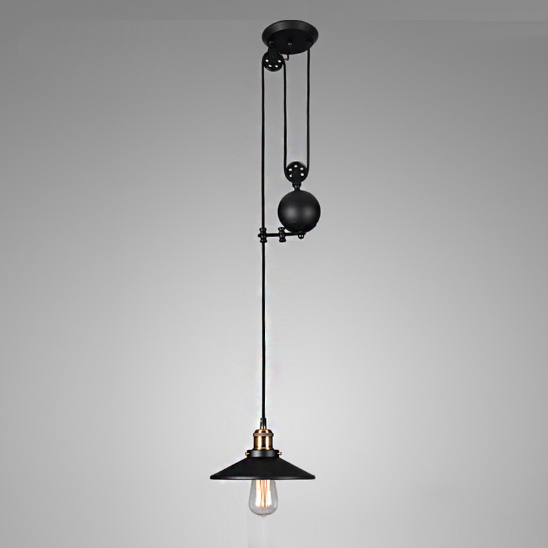 Loft Industrial adjustable chandelier wire single pulley pendant lamps lighting fixture hanging metal lamps for coffee shop