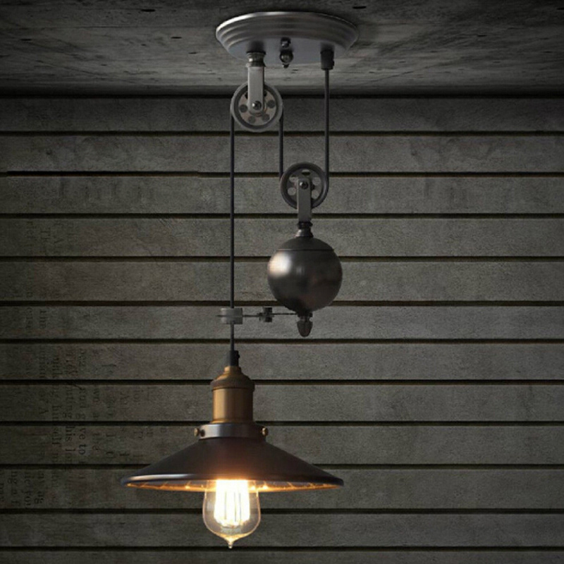 Loft Industrial adjustable chandelier wire single pulley pendant lamps lighting fixture hanging metal lamps for coffee shop