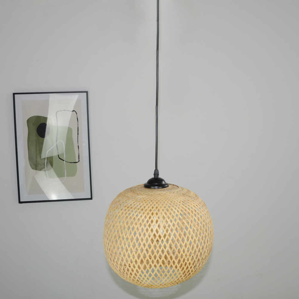 15.75inch hand made bamboo round ball  Restaurant Decor hanging light Interior woven  kitchen bamboo pendant lamp fixture