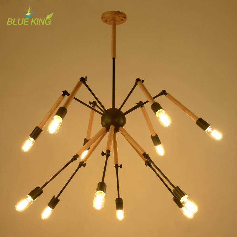 Wholesale Korean style natural wood light spider energy saving flush mount super bright ceiling light adjustable chandelier