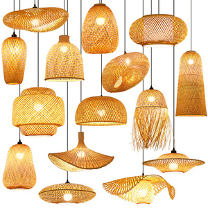 Hot Sell Handmade Hanging Wicker Lamps Rattan Pendant Light Bamboo Weaving ceiling Lamp Natural bamboo chandelier fixture