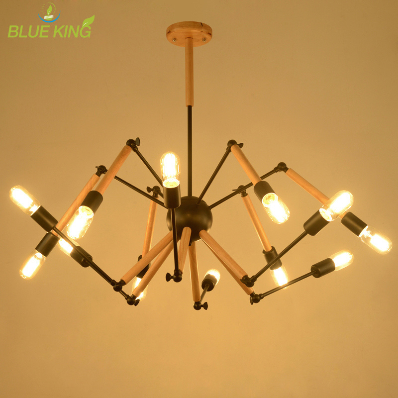 Wholesale Korean style natural wood light spider energy saving flush mount super bright ceiling light adjustable chandelier