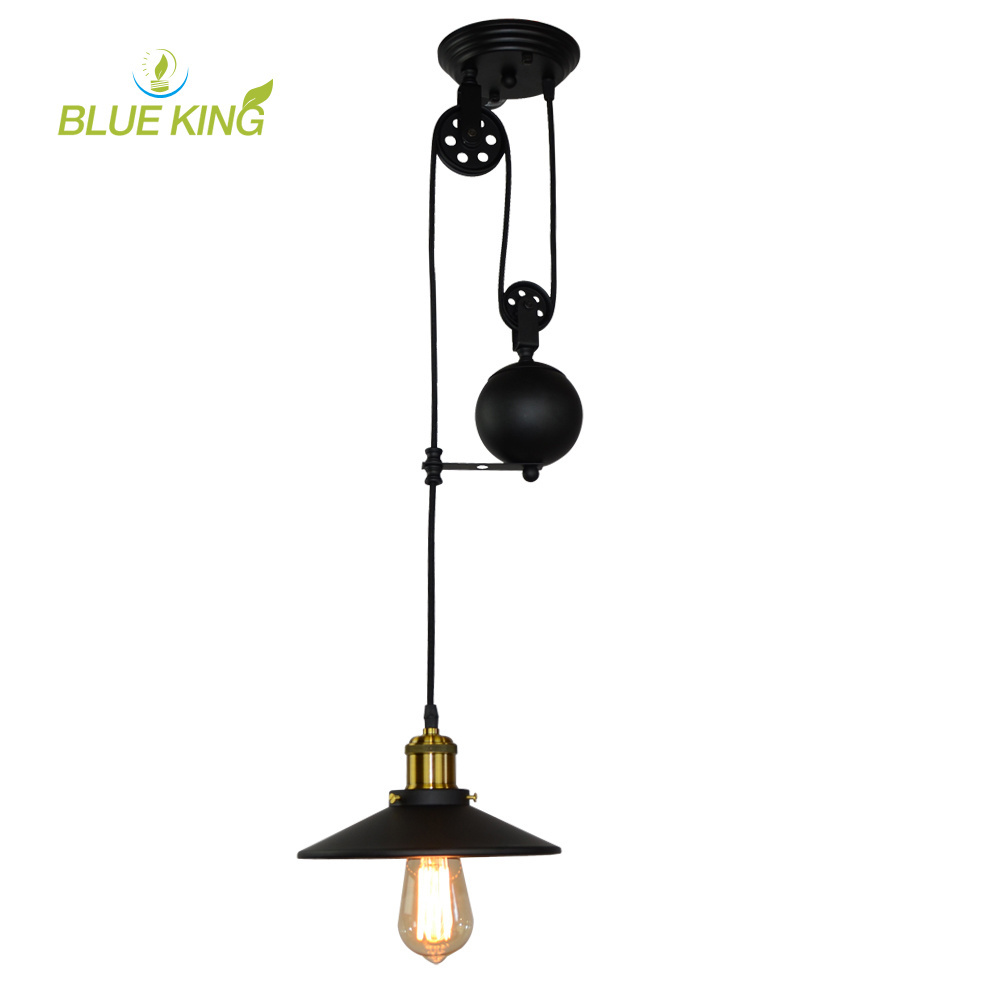 Loft Industrial adjustable chandelier wire single pulley pendant lamps lighting fixture hanging metal lamps for coffee shop